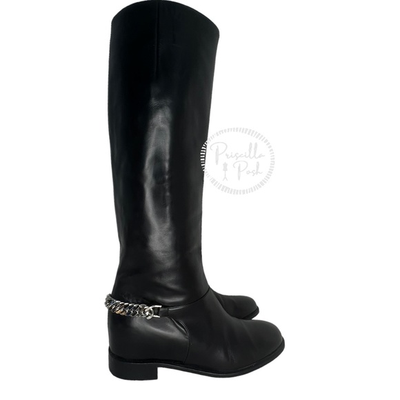 SOLD Christian Louboutin Black Leather Knee High Silver Chain Riding Boots 37 - Picture 11 of 16